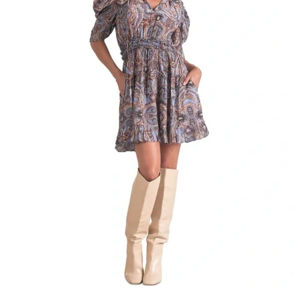 Elan Blue and Brown Paisley Mini Dress